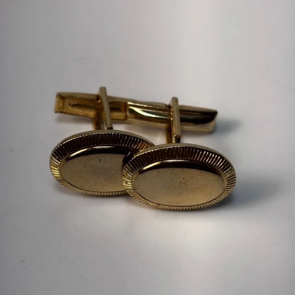 Vintage Cuff Links Lot Gold Tone Oval Round Mid Century Hickok